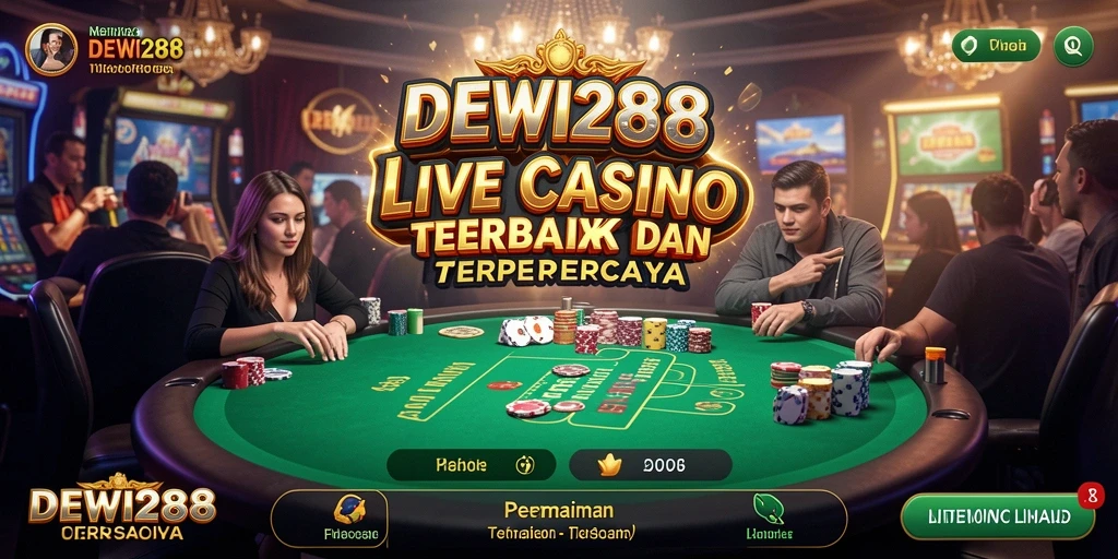 Screenshot DEWI288 menampilkan dealer cantik dan gameplay Live Casino yang menarik.
