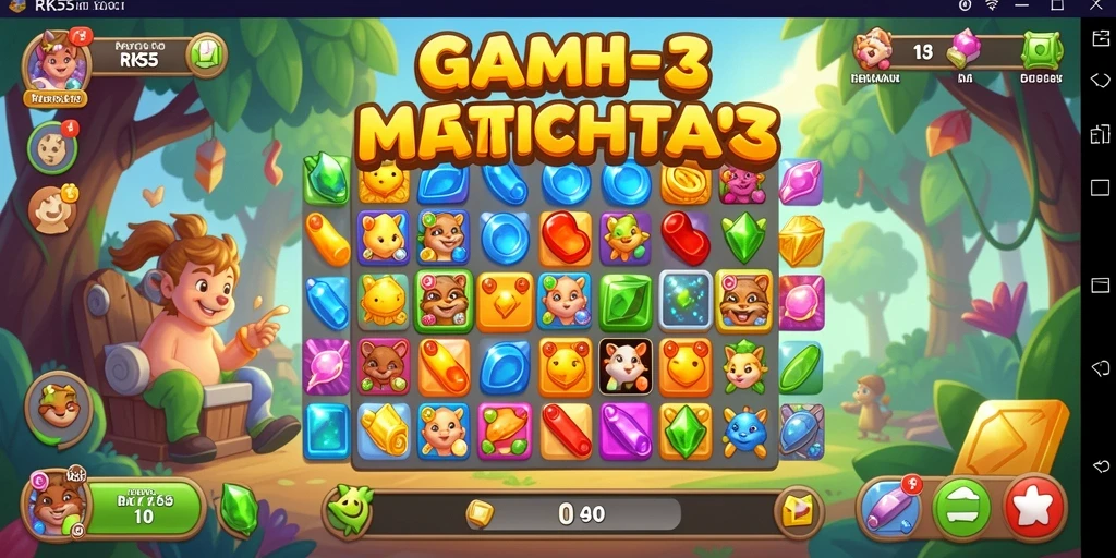 Screenshot RK55 menampilkan gameplay Match-3 yang seru dan penuh warna.