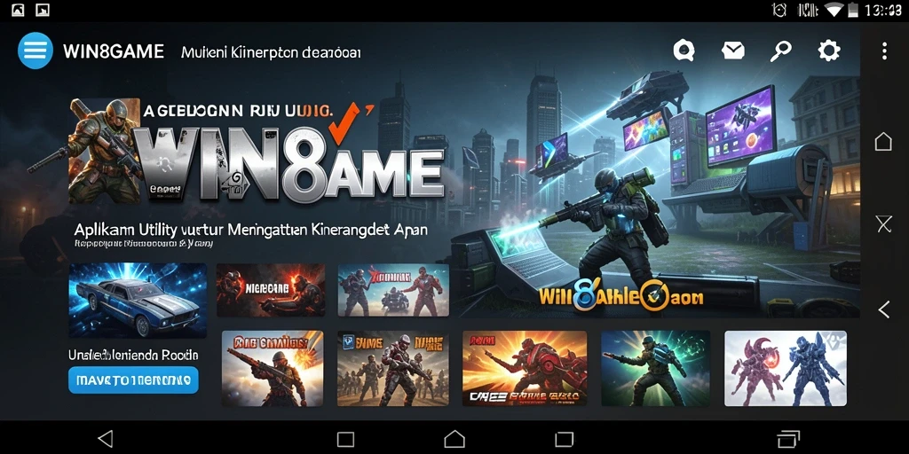 Tampilan utama aplikasi WIN8GAME dengan berbagai fitur Utility.